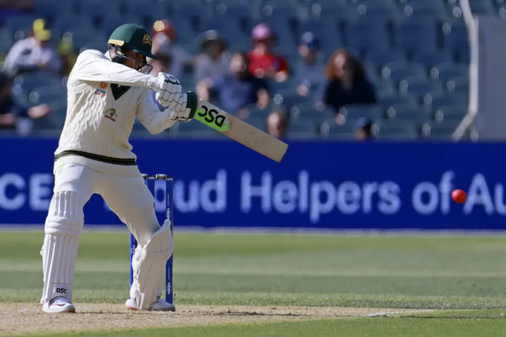 Usman Khawaja playing a shot during a Test match Between Australia vs West Indies