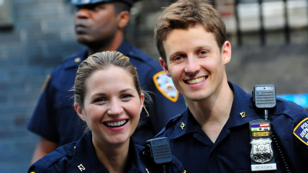 Eddie Janko and Jamie Reagan in NYPD uniforms on Blue Bloods