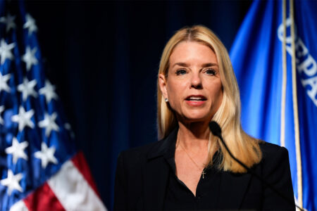 Pam Bondi in a courtroom, representing the state of Florida as Attorney General.